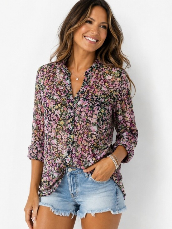 Kut from the Kloth Tops - Kut From The Kloth Women's Medium Floral Sheer Button Front Long Sleeve Blouse